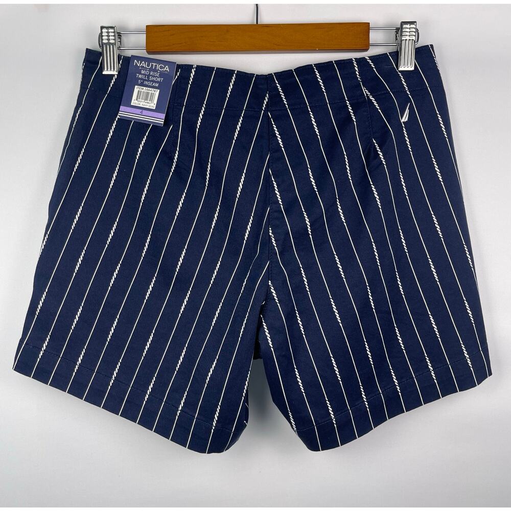 NWT Nautica Navy Seas Striped Mid Rise Twill Shorts  Coastal Cotton Size 4 Med - Picture 10 of 10